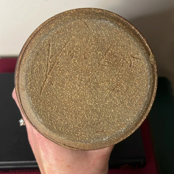 Handmade Blue Artisan Pottery Wooden Peg Flower Frog Utensil Holder Signed Vase - Picture 6 of 8